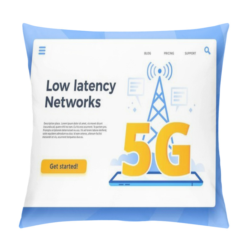 Personality  Mobile 5G Landing Page. Fast Internet Connection, Low Latency Networks And Communication Network Coverage Vector Illustration Pillow Covers