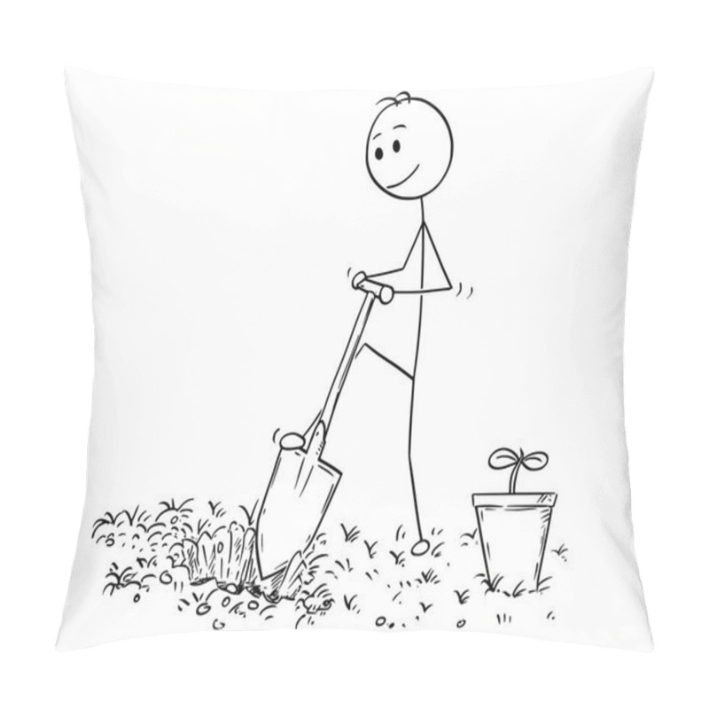 Personality  Cartoon Of Gardener Digging A Hole For Plant Pillow Covers