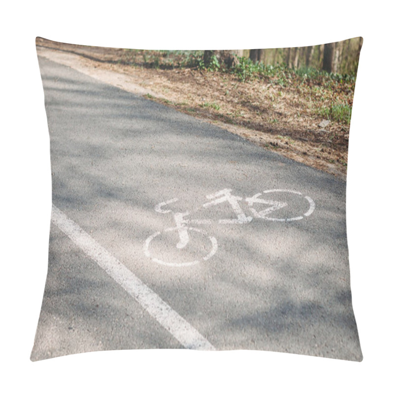 Personality  Bike Path In Park. Bicycle Sign On Asphalt Pillow Covers