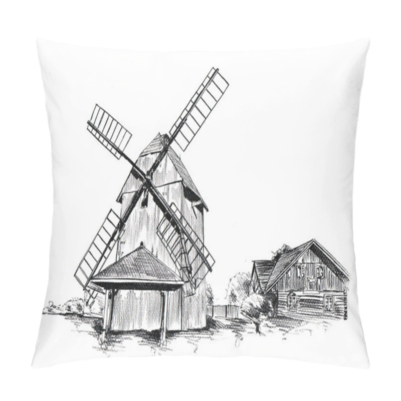 Personality  Windmill Sketch, Art Illustration Pillow Covers