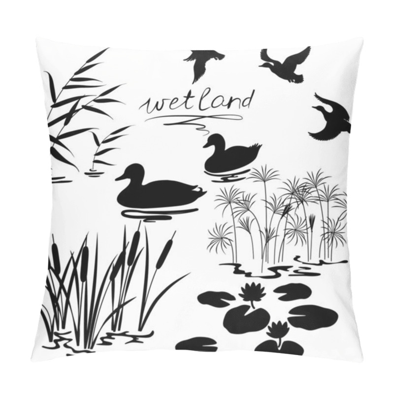 Personality  Wetland Plants And Birds Set Pillow Covers