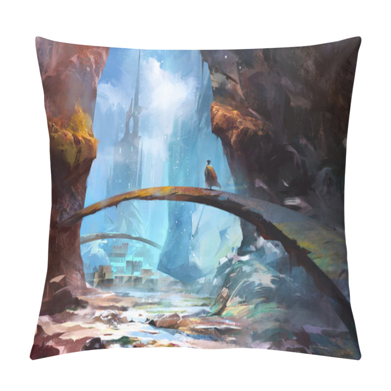 Personality  Painted Mountain Landscape With A Castle And A Traveler Pillow Covers