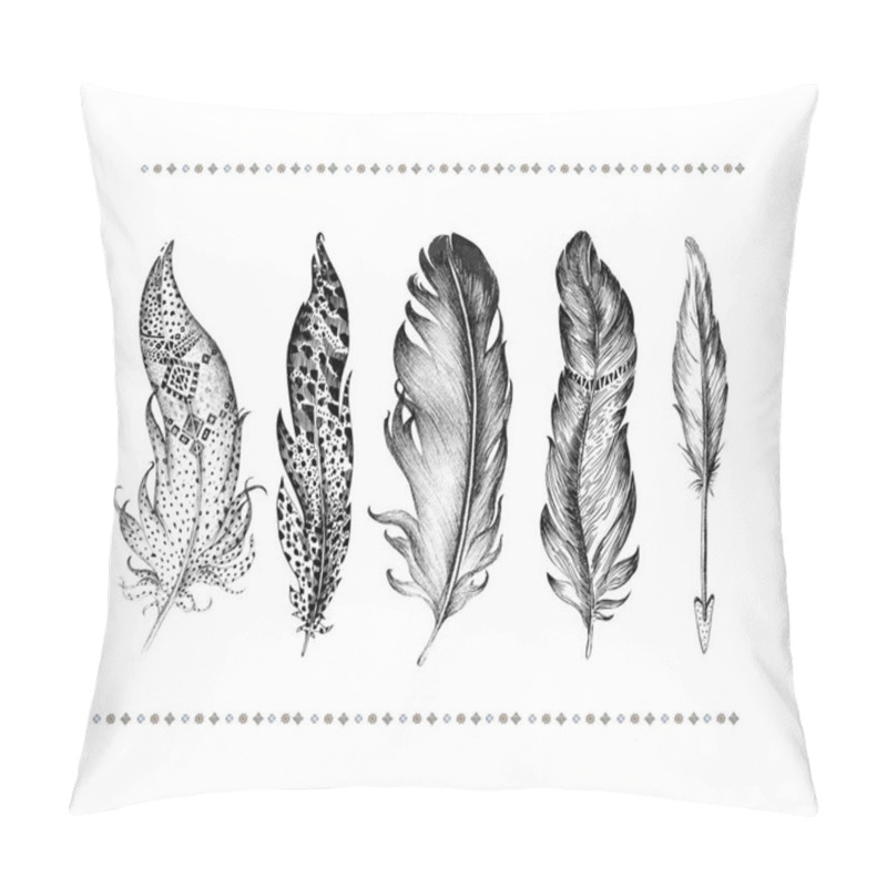 Personality  Set Of Hand Drawn Bird Feathers Pillow Covers