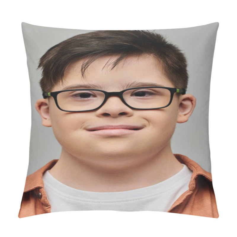 Personality  Charming Little Boy With Down Syndrome Smiling Warmly At The Camera Pillow Covers