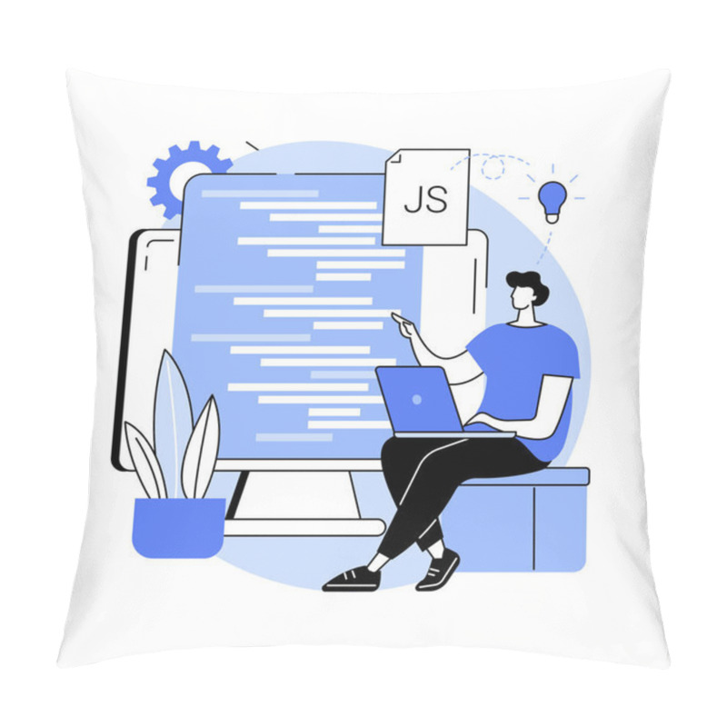 Personality  JavaScript Abstract Concept Vector Illustration. Game Engine, JS Development, Web Programming, JavaScript Language, Website Project, Mobile Application, Dynamic Coding Process Abstract Metaphor. Pillow Covers