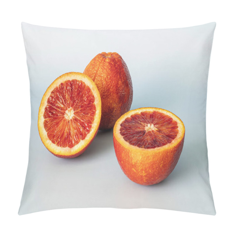 Personality  Half Of Blood Red Orange Citrus Fruit On Blue Background. Red Orange Half With Clipping Path Pillow Covers