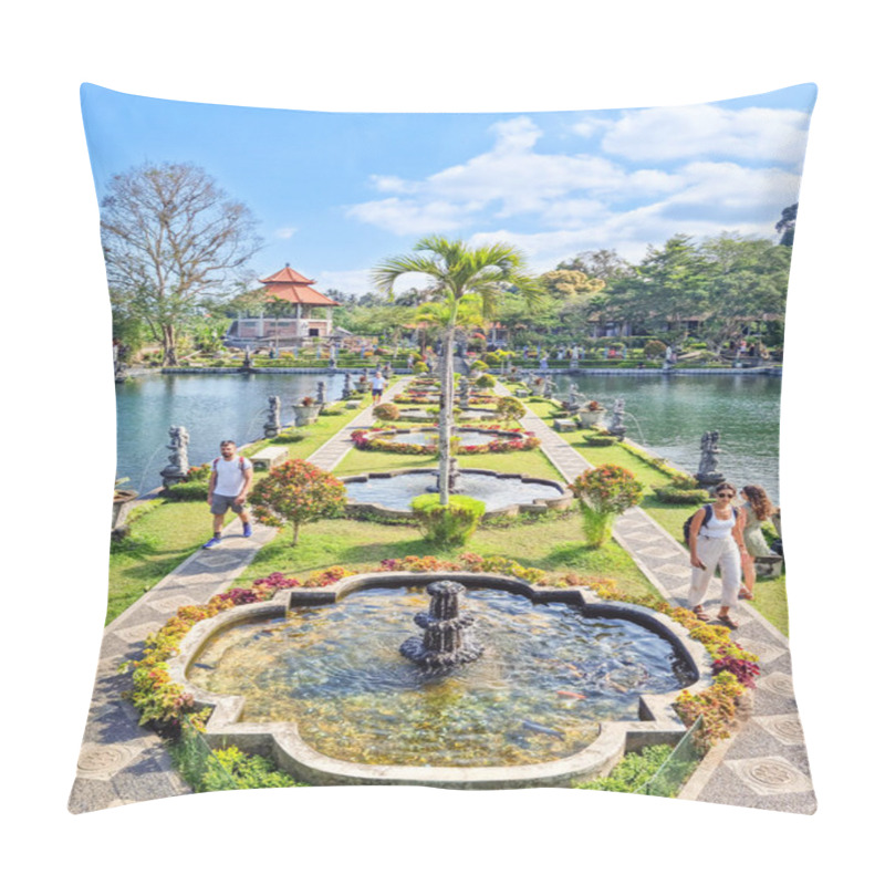 Personality  Bali, Indonesia - 16 August, 2024: People Walking In The Tirta Gangga Palace. The Place Is Known For The Karangasem Royal Water Palace, Bathing Pools And Its Patirthan Temple. Pillow Covers