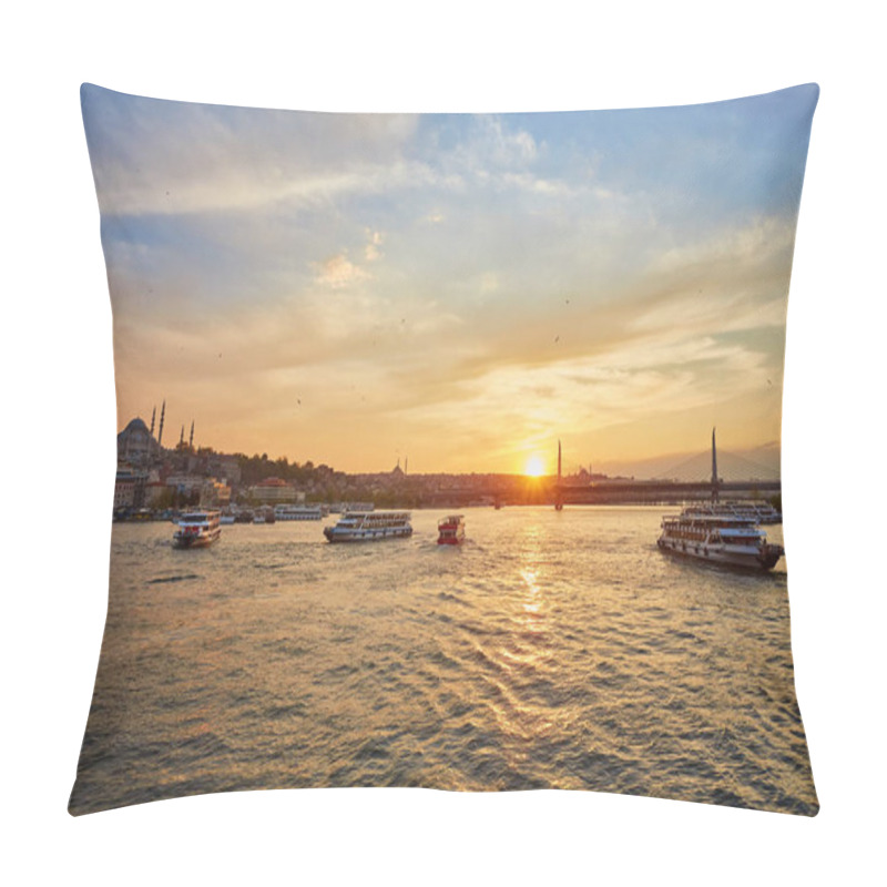 Personality  Bosphorus Strait With Ferry Boats On The Sunset In Istanbul, Turkey Pillow Covers