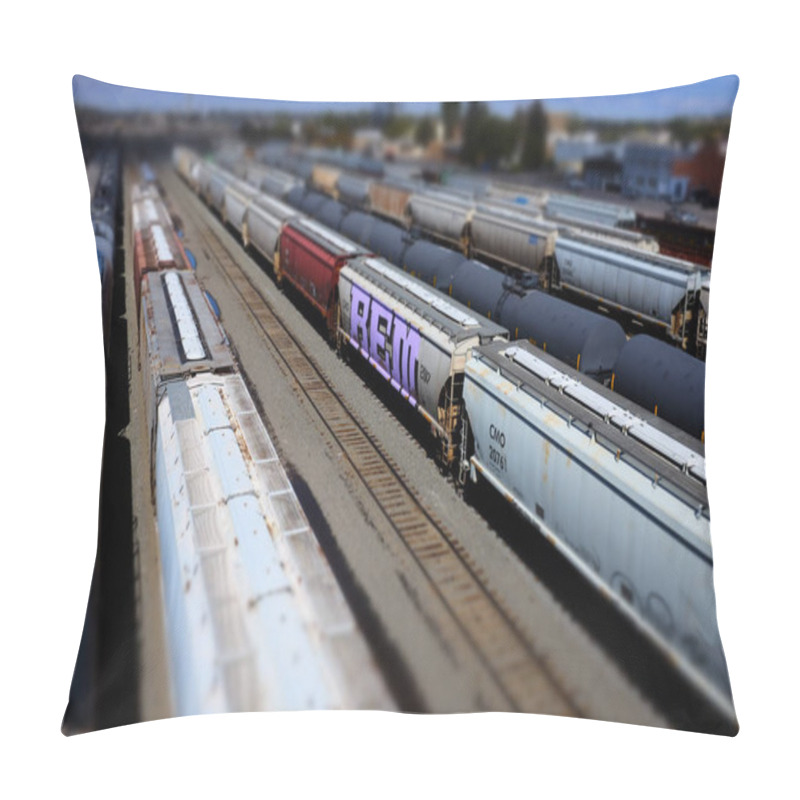 Personality  Railroad Tracks And Train Cars In Miniature Mode Like Models Or Small Toys Pillow Covers