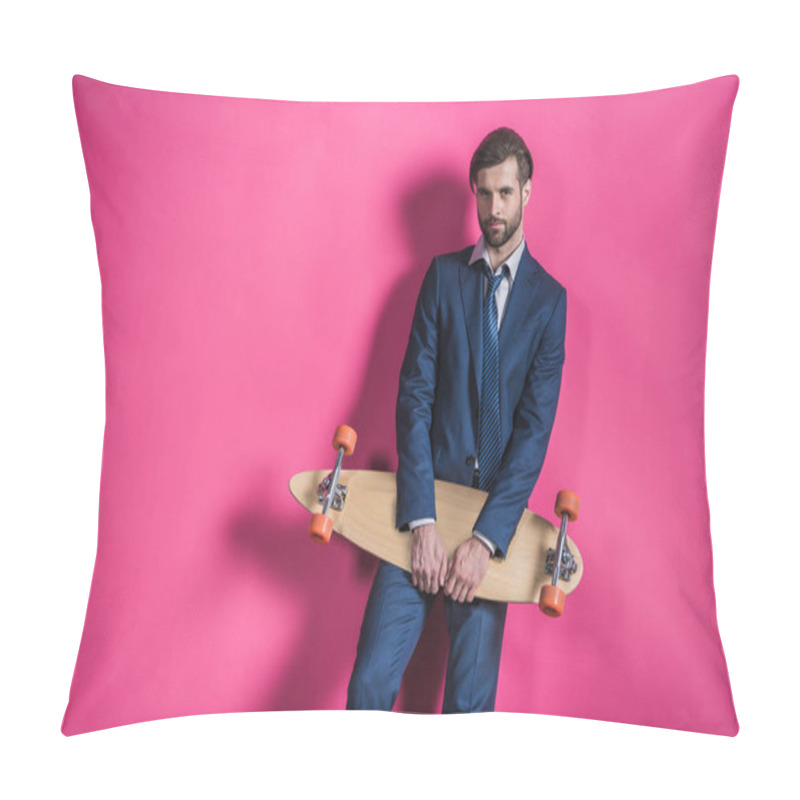 Personality  Man In Suit With Skateboard Pillow Covers