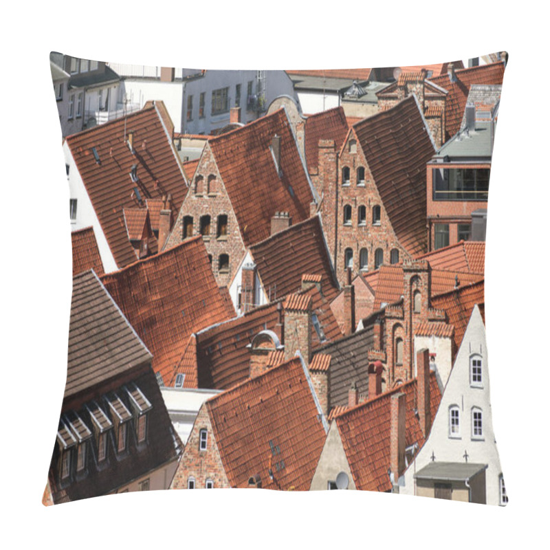 Personality  Roofs Of Traditional Red Brick Houses In The Old Medieval Town Of Luebeck, North Germany Pillow Covers