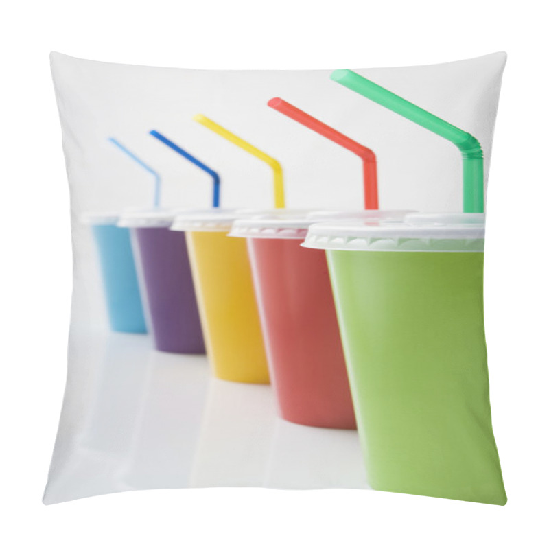 Personality  Row Of Coloured Soft Drink Beakers With Straws Pillow Covers