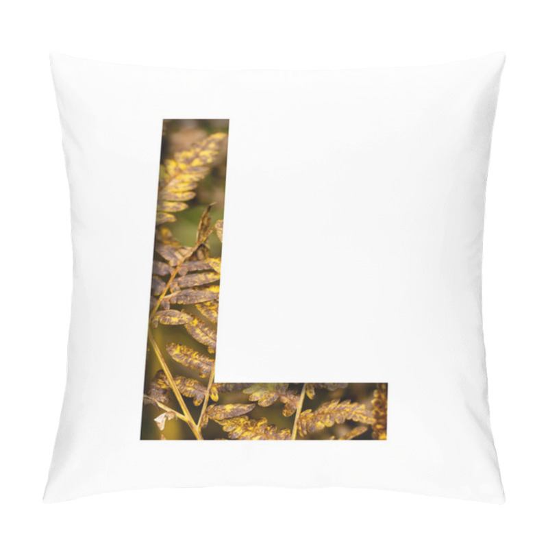 Personality  The Letter L Is Cut From White Paper With Autumn Fern Leaves Background, Late Autumn Font Or Alphabet. Collection Of Decorative Fonts. Pillow Covers