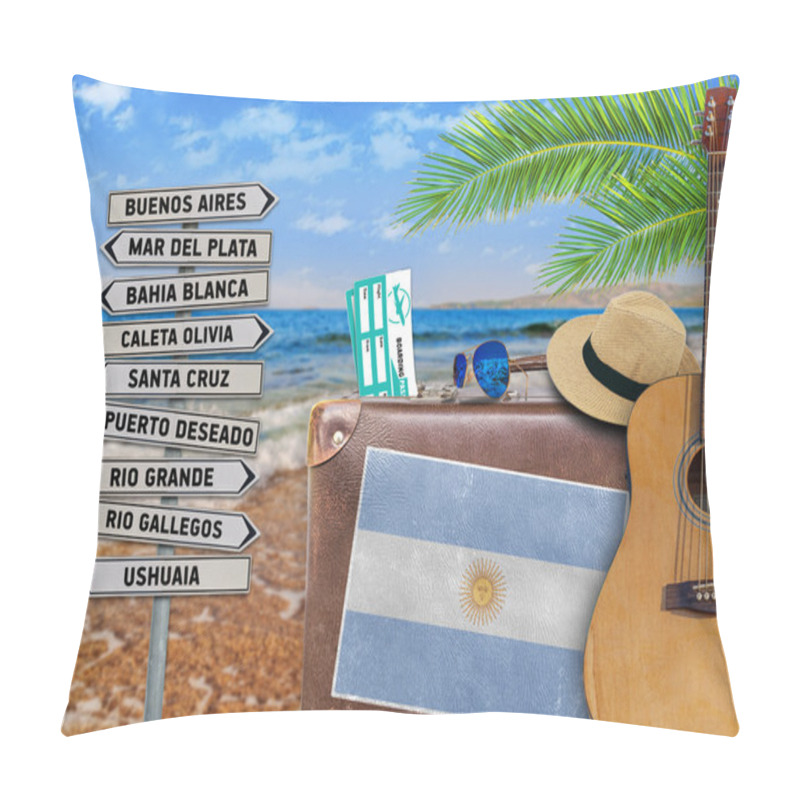 Personality  Concept Of Summer Traveling With Old Suitcase And Argentina Town Sign Pillow Covers