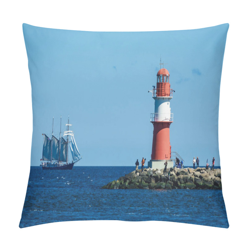 Personality  The Mole And A Tall Ship In Warnemuende, Germany Pillow Covers