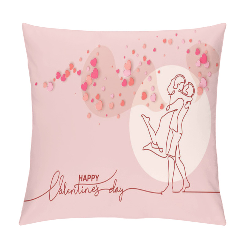 Personality  Valentines Day Card. Continuous One Line Drawing Of Couple Kissing. Pillow Covers