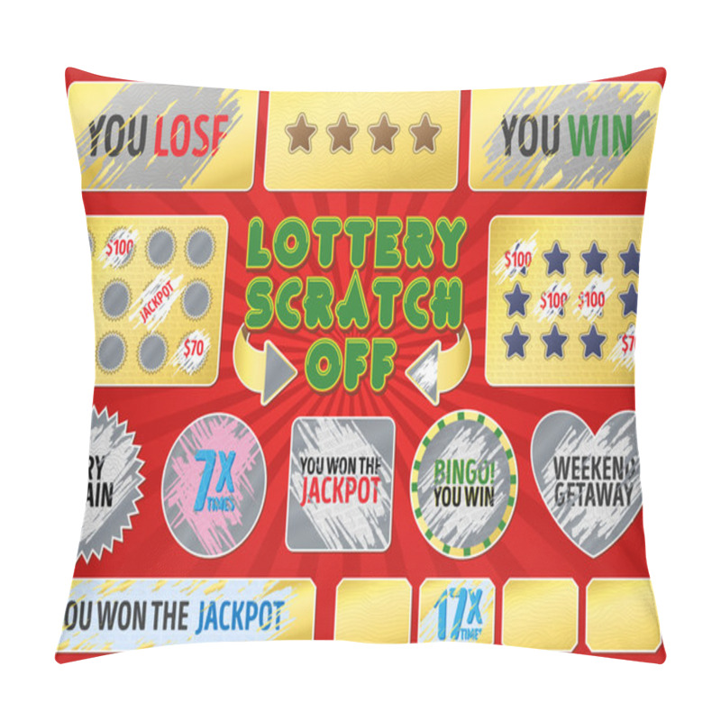 Personality  Lottery Scratch Off Set. With Effect Scratch Marks. Suitable For Scratch Card Game And Win. For A Lottery Ticket. Win Game Card. Pillow Covers