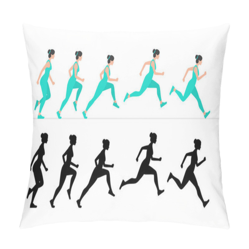 Personality  Woman Run Cycle Animation Sprite Sheet. Flat Style. Isolated On White Background Pillow Covers