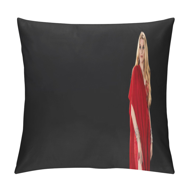 Personality  Captivating Young Woman Elegantly Dancing In A Red And White Dress. Pillow Covers