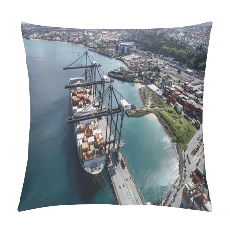 Personality  Salvador, Bahia, Brazil - September 25, 2024: Aerial View Of A Ship Moored In The Port Of The City Of Salvador. Pillow Covers