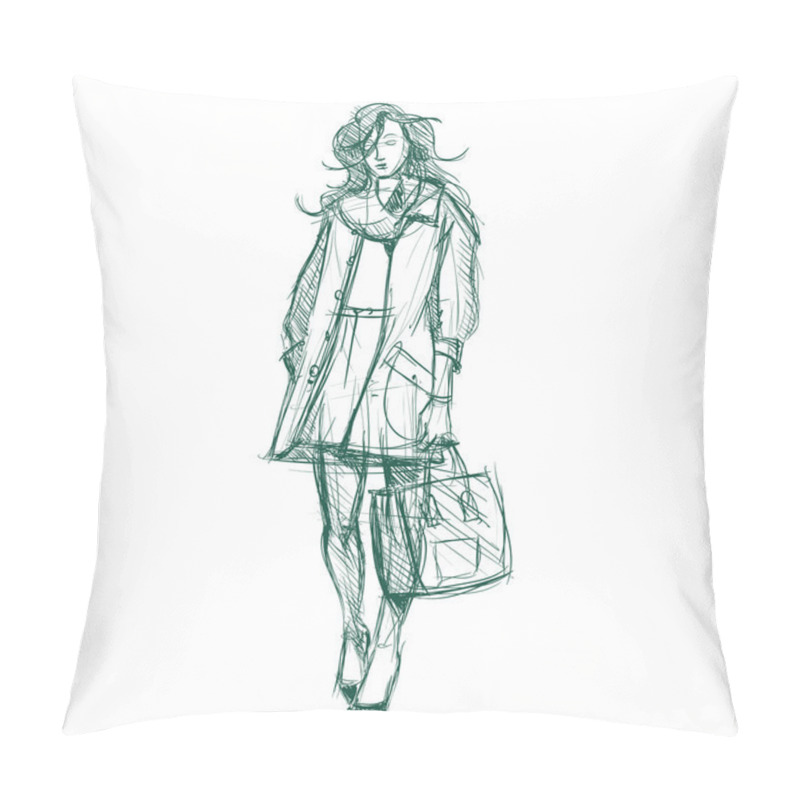 Personality  Hand Drawing Of A Pretty Fashion Girl In Sketch Style Pillow Covers