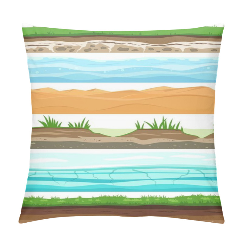 Personality  Soil Layers. Campo Ground Surface Land Grass Dried Desert Sand Water. Ground Levels Seamless Set Pillow Covers