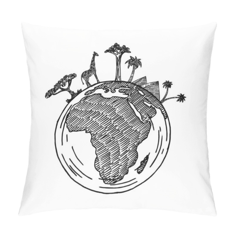 Personality  African Continent On The Globe. Animals And Plants Of Africa. Vector Map Of Africa Pillow Covers