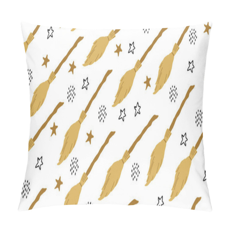 Personality  Seamless Witch Pattern With Flying Brooms, Magic Pillow Covers