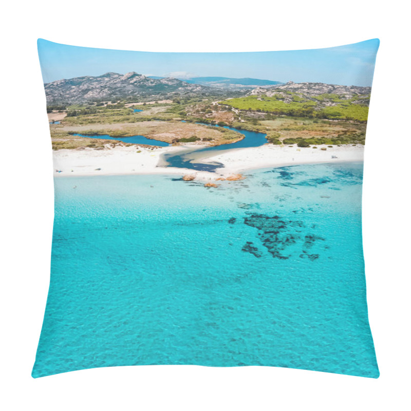 Personality  Bird's Eye View Of A Sea Landscape With A River Mouth And Green Meadow, Berchida, Sardinia, Italy Pillow Covers