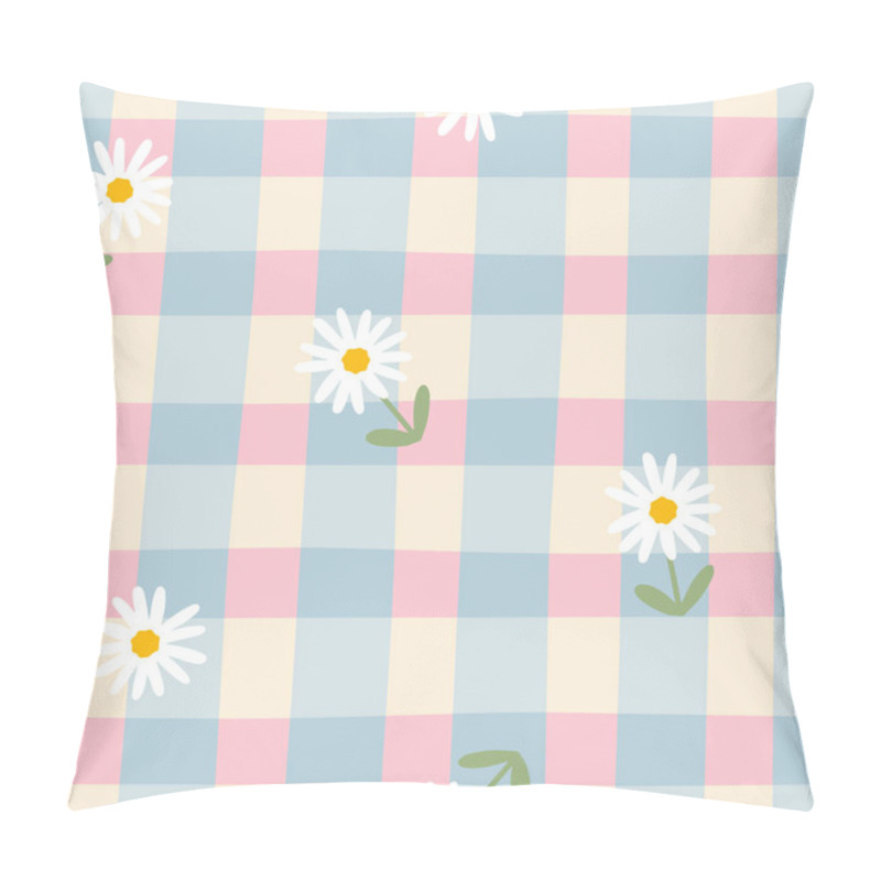 Personality  Gingham Seamless Vector Pattern With Meadow Chamomile Flowers. Tartan Check For Tablecloths, Napkins, Clothes, Packaging, For The Easter Holiday. Cozy Cute Childish Background In A Pastel Palette Pillow Covers