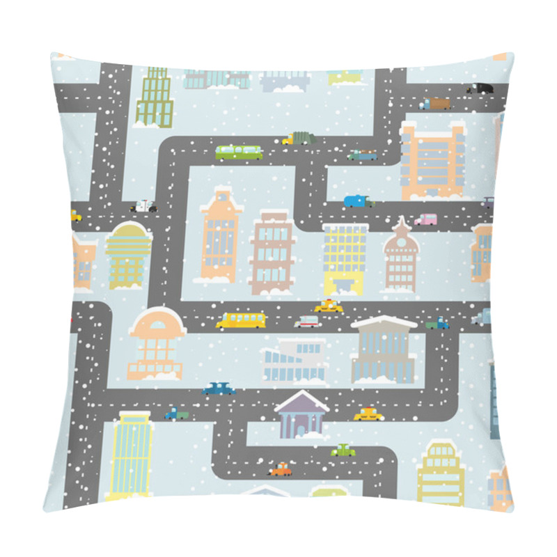 Personality  Snowfall In City Seamless Pattern. Urban Map Of Winter. Backgrou Pillow Covers