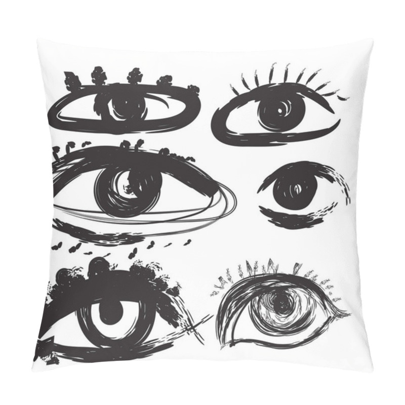 Personality  Hand Drawn Eye Set. Optical Doodle Sketch, Eyesight Drawing, Scribble Eyes Design Elements Engraved, Eyeball In Black White Retro Style, Eye Vector Illustration Pillow Covers