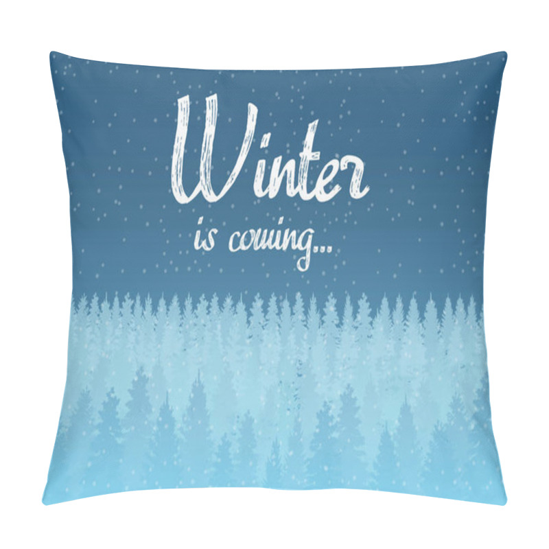 Personality  Falling Snow Vector. Winter Snowfall In The Forest Woods. Winter Is Coming. Christmas Winter Night Landscape. Pillow Covers