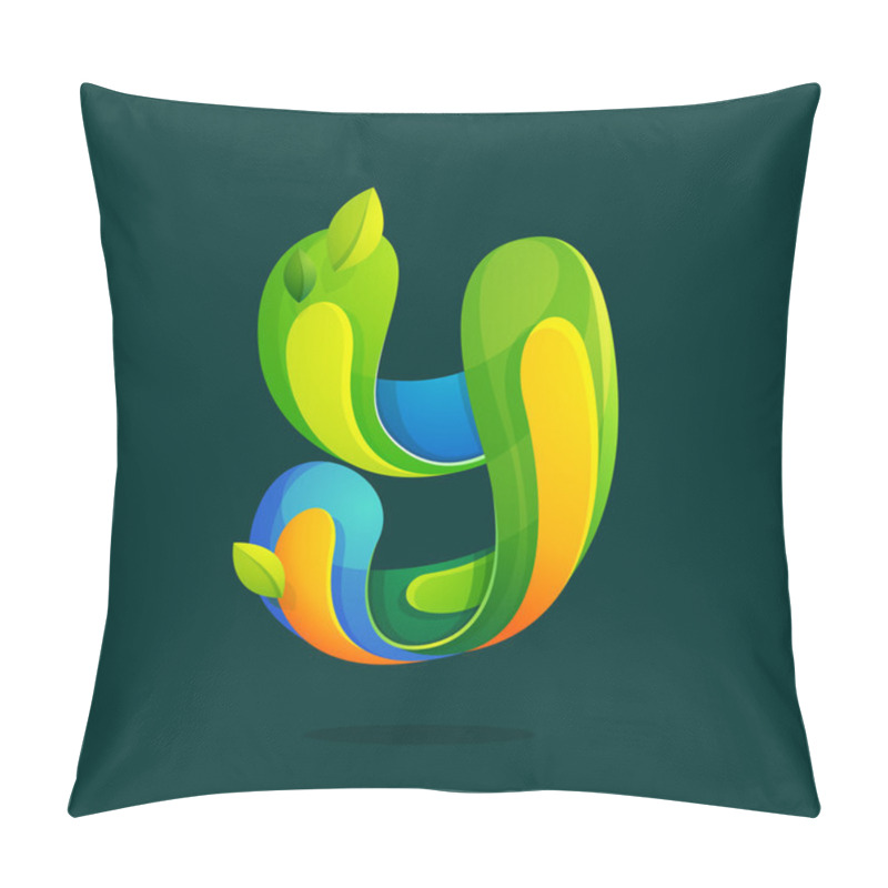 Personality  Y Letter With Green Leaves Eco Logo. Pillow Covers