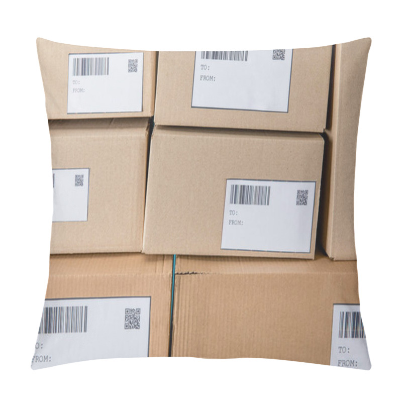 Personality  Stacked Cardboard Boxes With Barcodes And Qr Codes On Cards Pillow Covers