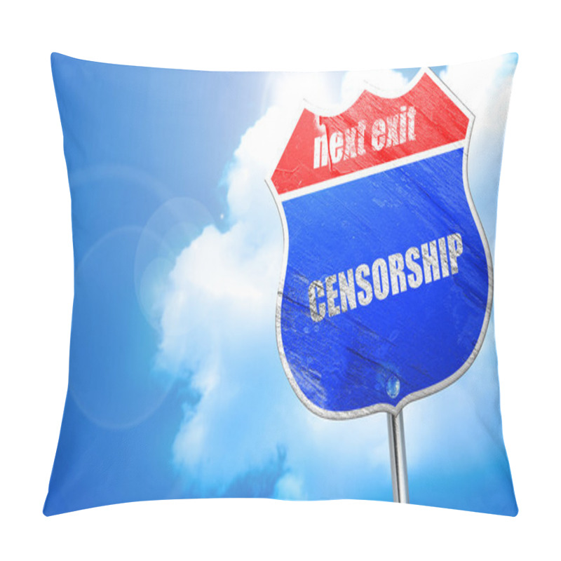 Personality  Censorship, 3D Rendering, Blue Street Sign Pillow Covers