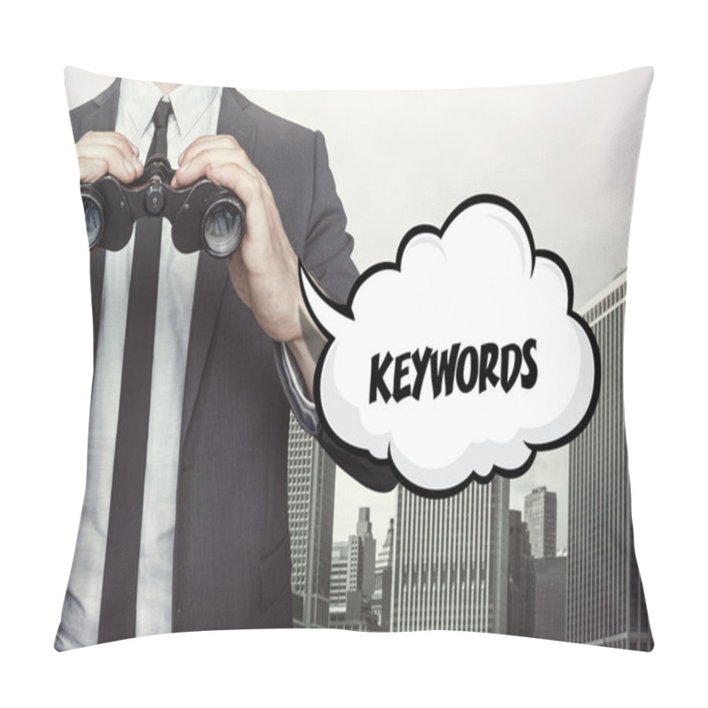 Personality  Keywords Text On Speech Bubble With Businessman Holding Binoculars Pillow Covers