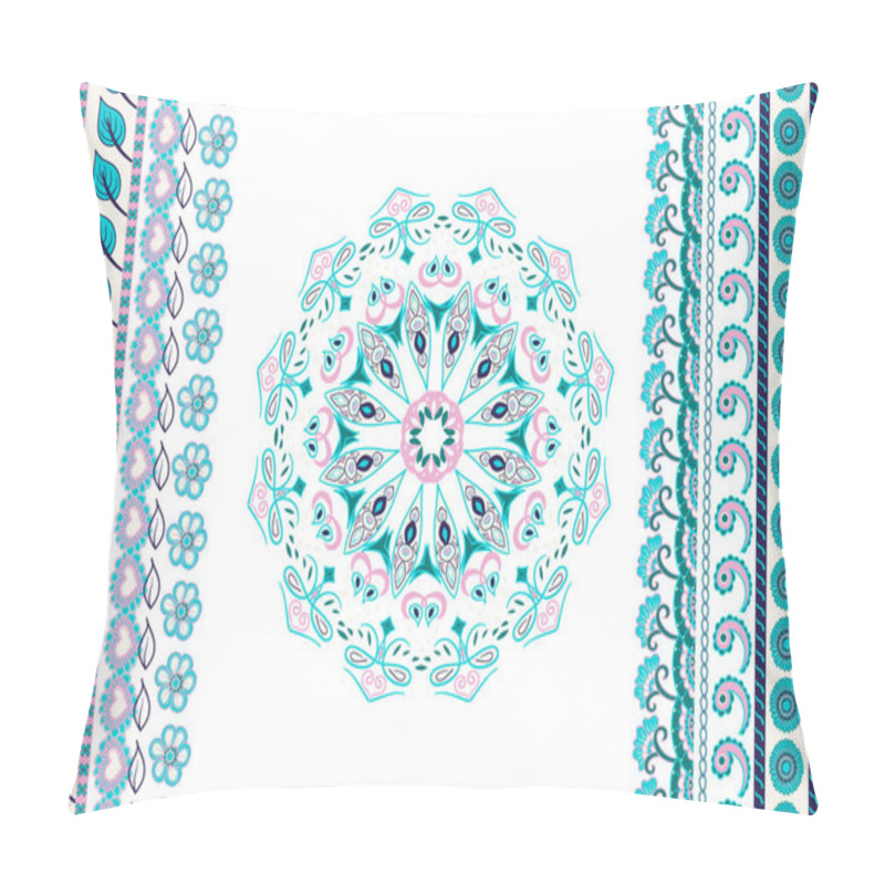 Personality  Vector Background With Mandala And  Seamless Borders. Ethnic Ind Pillow Covers