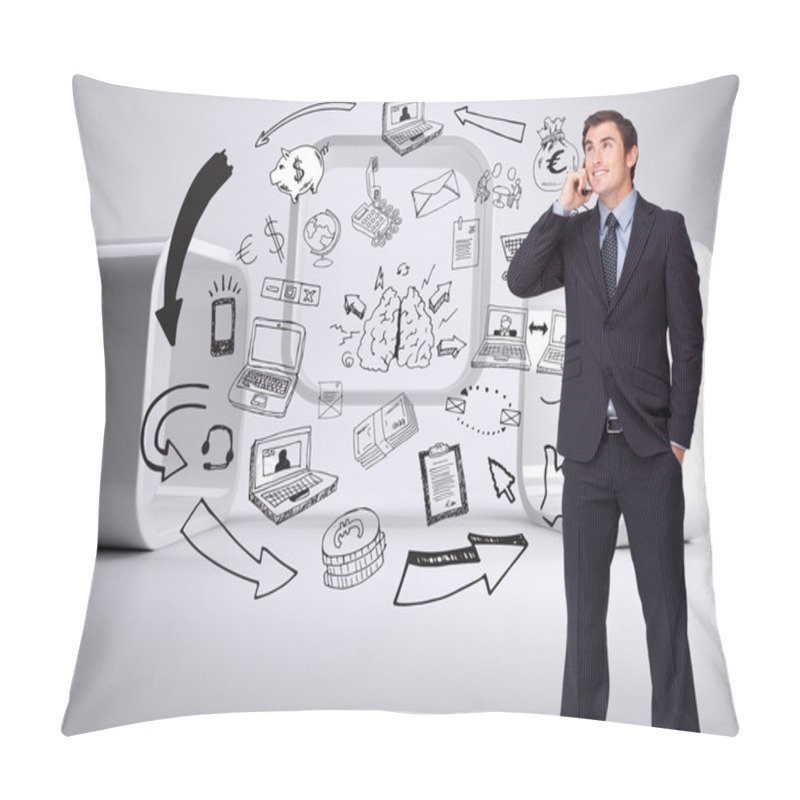 Personality  Happy Businessman Phoning Pillow Covers