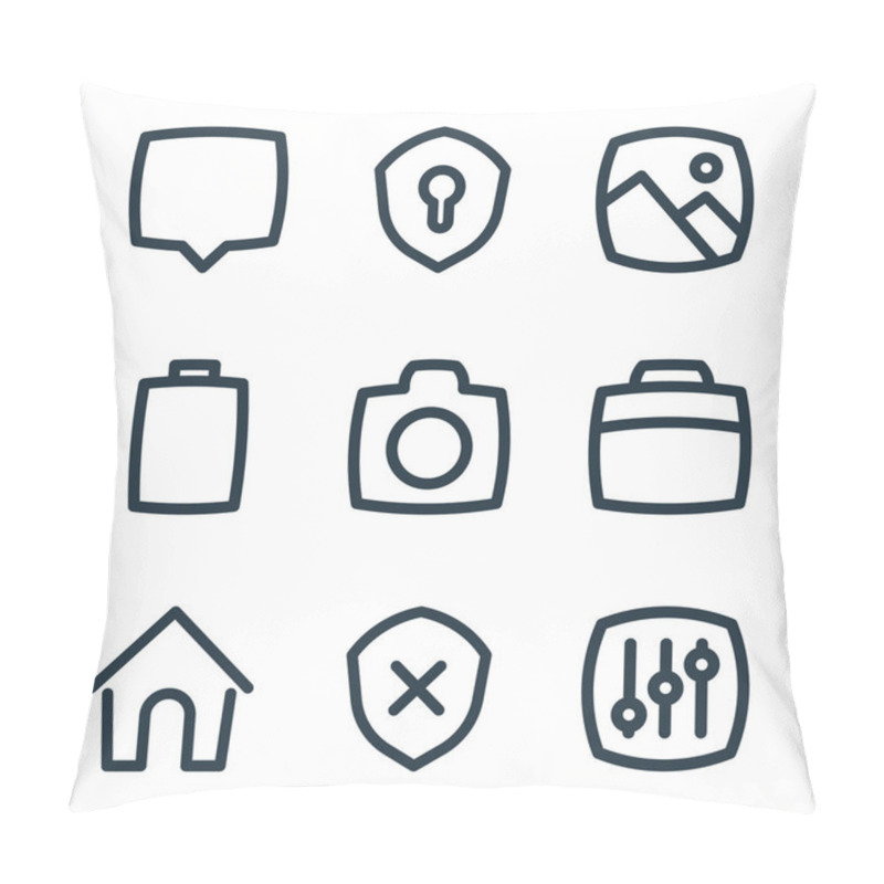 Personality  Basic Ui Line Icons. Linear Set. Quality Vector Line Set Such As Adjust, Shield, Home, Suitcase, Camera, Battery, Gallery, Security Pillow Covers