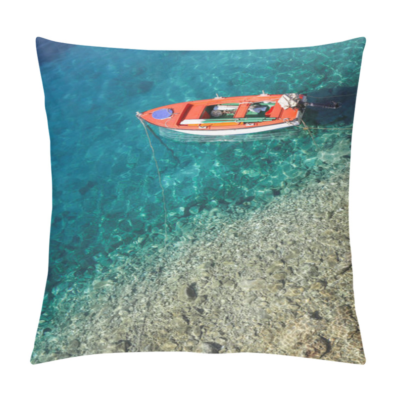 Personality  Boat On Crystal Clear Water. The Photo Was Taken On The Ionian Island Of Kefalonia In Greece Pillow Covers