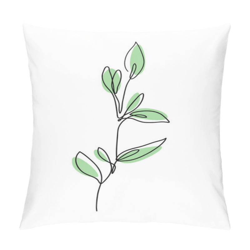 Personality  Branch With Leaves Continuous Line Drawing. Eucalyptus Leaves One Line Drawing Art.  Pillow Covers