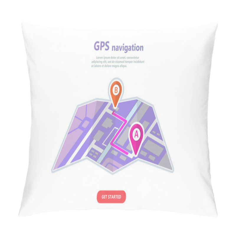 Personality  Concept GPS Navigation, Point Location On A City Map. Satellite Navigation Systems Isolated Vector Illustration On White Background. Point A And Point B On City Map Catoon Style Pillow Covers