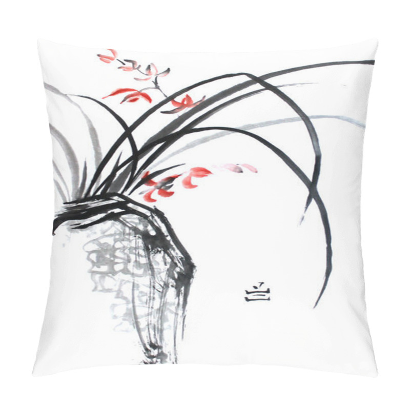 Personality  Chinese Traditional Ink Painting Of Orchid On White Background. Pillow Covers