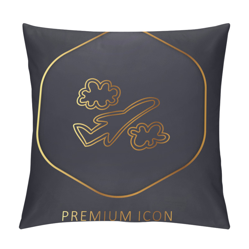 Personality  Airplane Hand Drawn Flight Between Clouds Golden Line Premium Logo Or Icon Pillow Covers