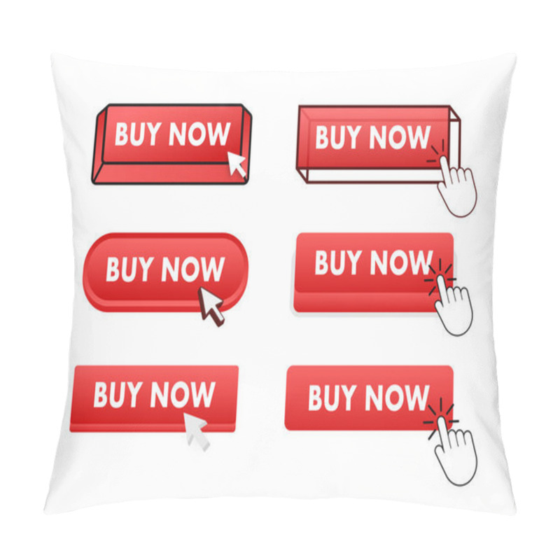 Personality  Buy Now With Pointer Clicking. Buy Now Web Buttons Set. User Interface Element In Flat Style. Vector Illustration Pillow Covers