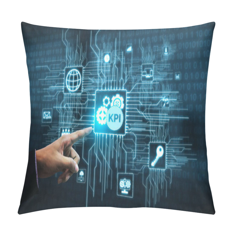 Personality  KPI Key Performance Indicator For Business Concept - Modern Graphic Interface Showing Symbols Of Job Target Evaluation And Analytical Numbers For Marketing KPI Management. Pillow Covers