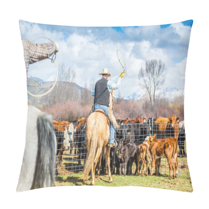 Personality  Cowboys Catching Newly Born Calves Pillow Covers