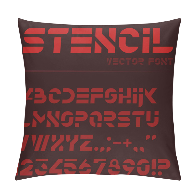 Personality  Vector Stencil Font. Monochrome Alphabet. Letters, Numbers And Punctuation Marks. Pillow Covers