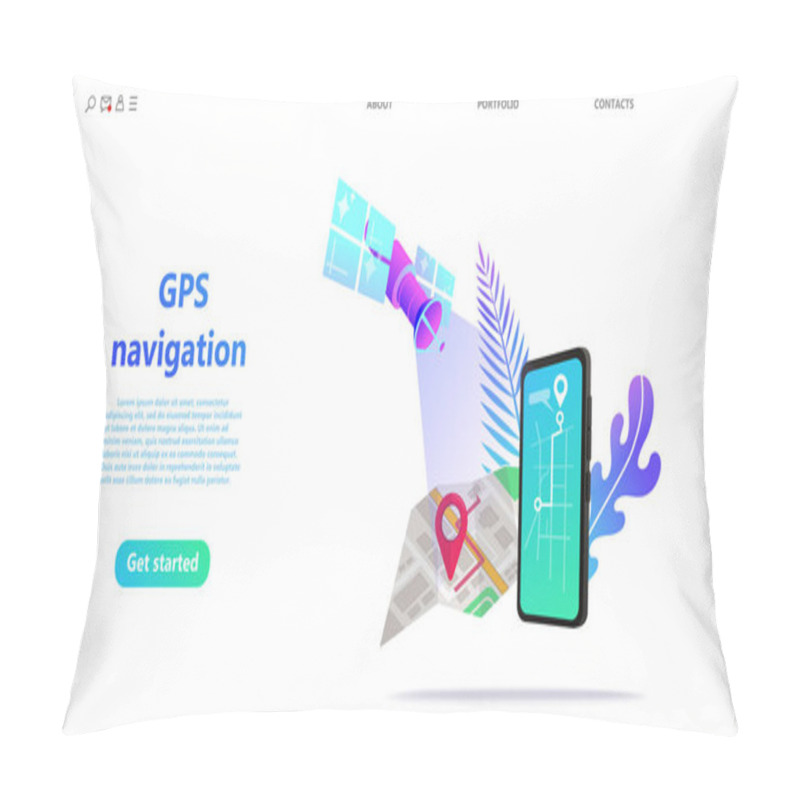 Personality  GPS Navigation Concept, Point Location On A City Map In Screen Smartphone. Satellite Navigation Systems Isolated Vector Illustration On White Background. Color Business Landing Page Template Pillow Covers